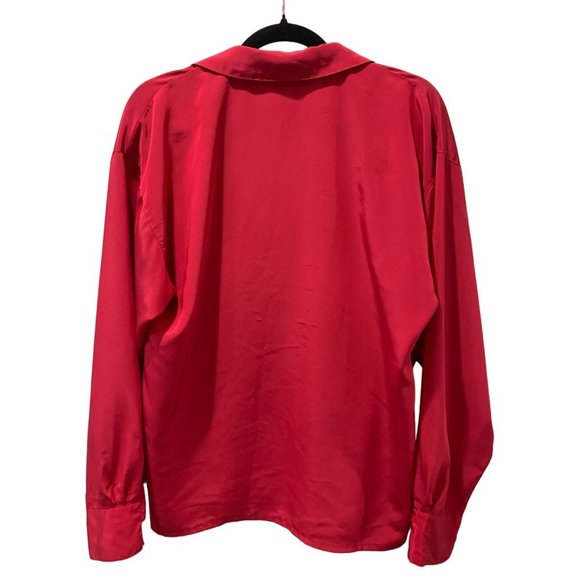 Geoffrey Beene double collar button down red Blouse women's sz L - Picture 3 of 4
